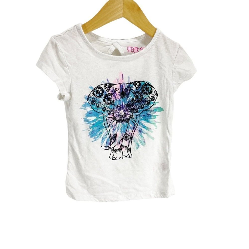 Green Soda‎ White Purple Elephant Graphic Print Glitter Shirt Girls Sz XS 4-5
